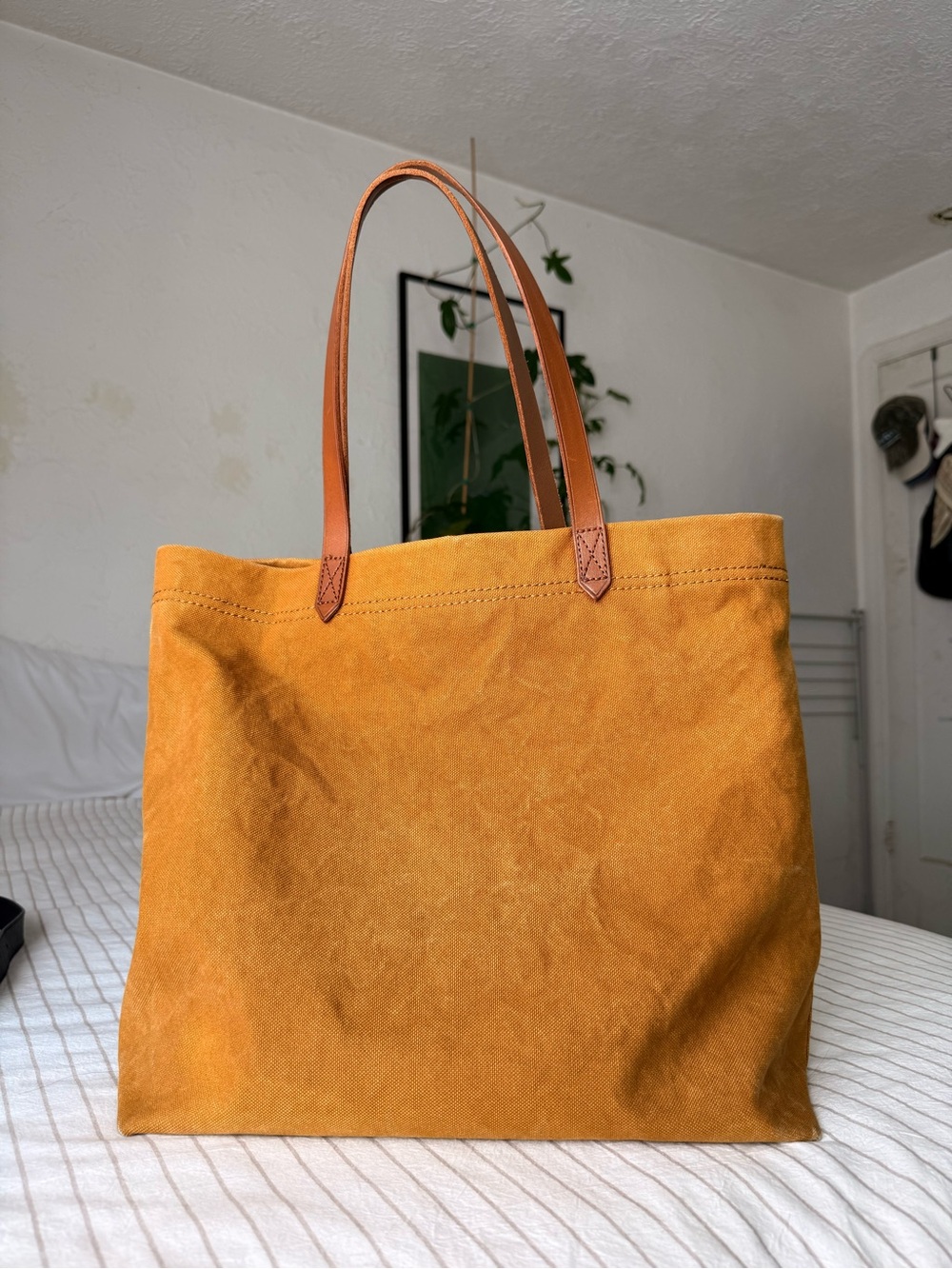 Madewell Large Canvas Tote in Mustard with Leather Straps